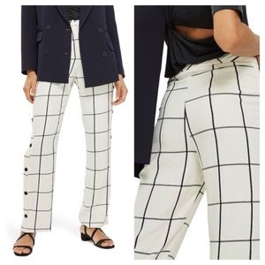 Topshop Check Popper Wide Leg Trouser - White (Size 6)